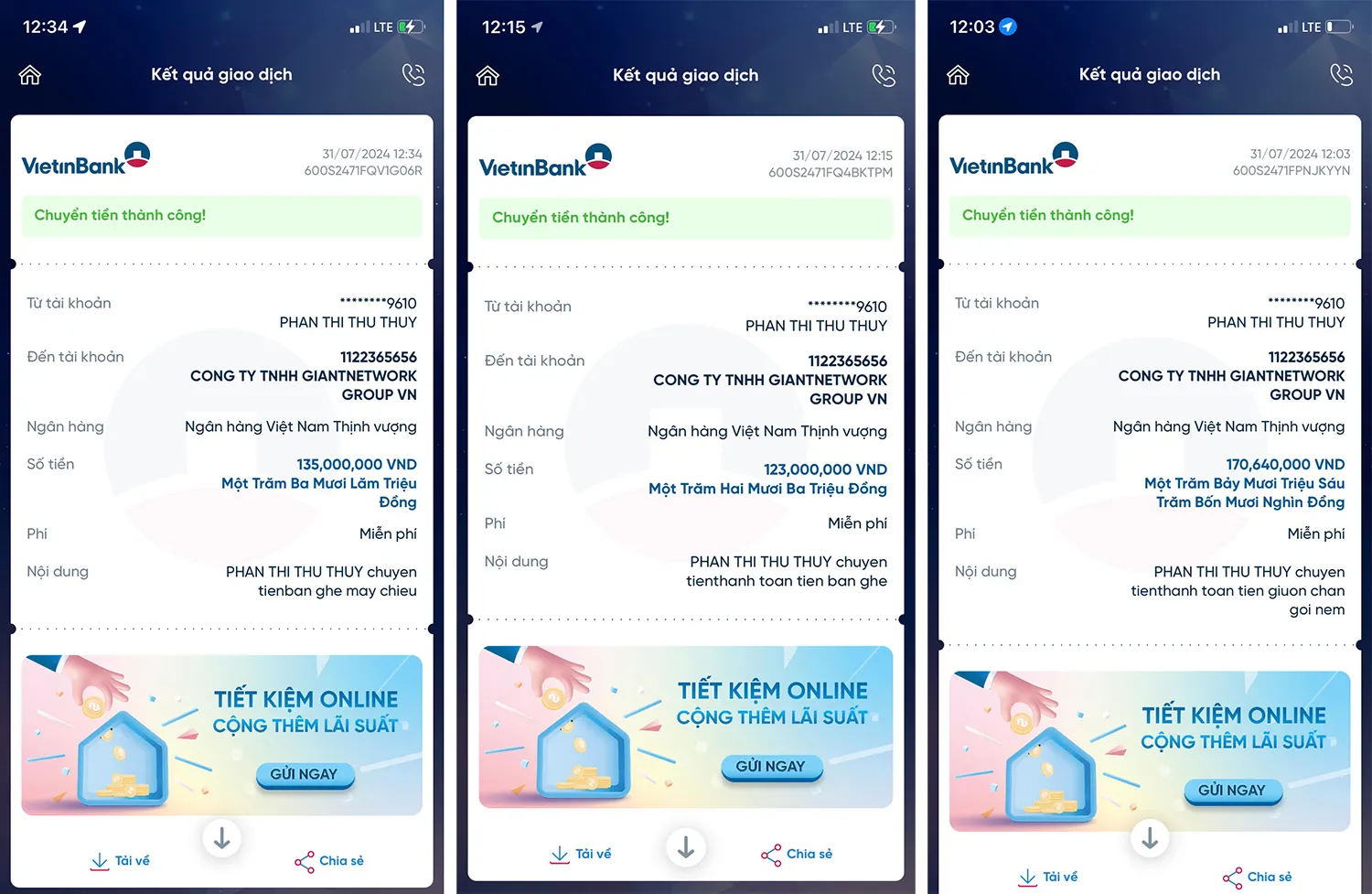 Các giao dịch của nạn nhân và kẻ lừa đảo